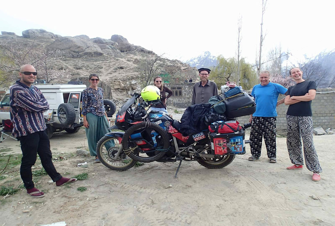 Rahim Resad with new friends in Pakistan before crossing into China