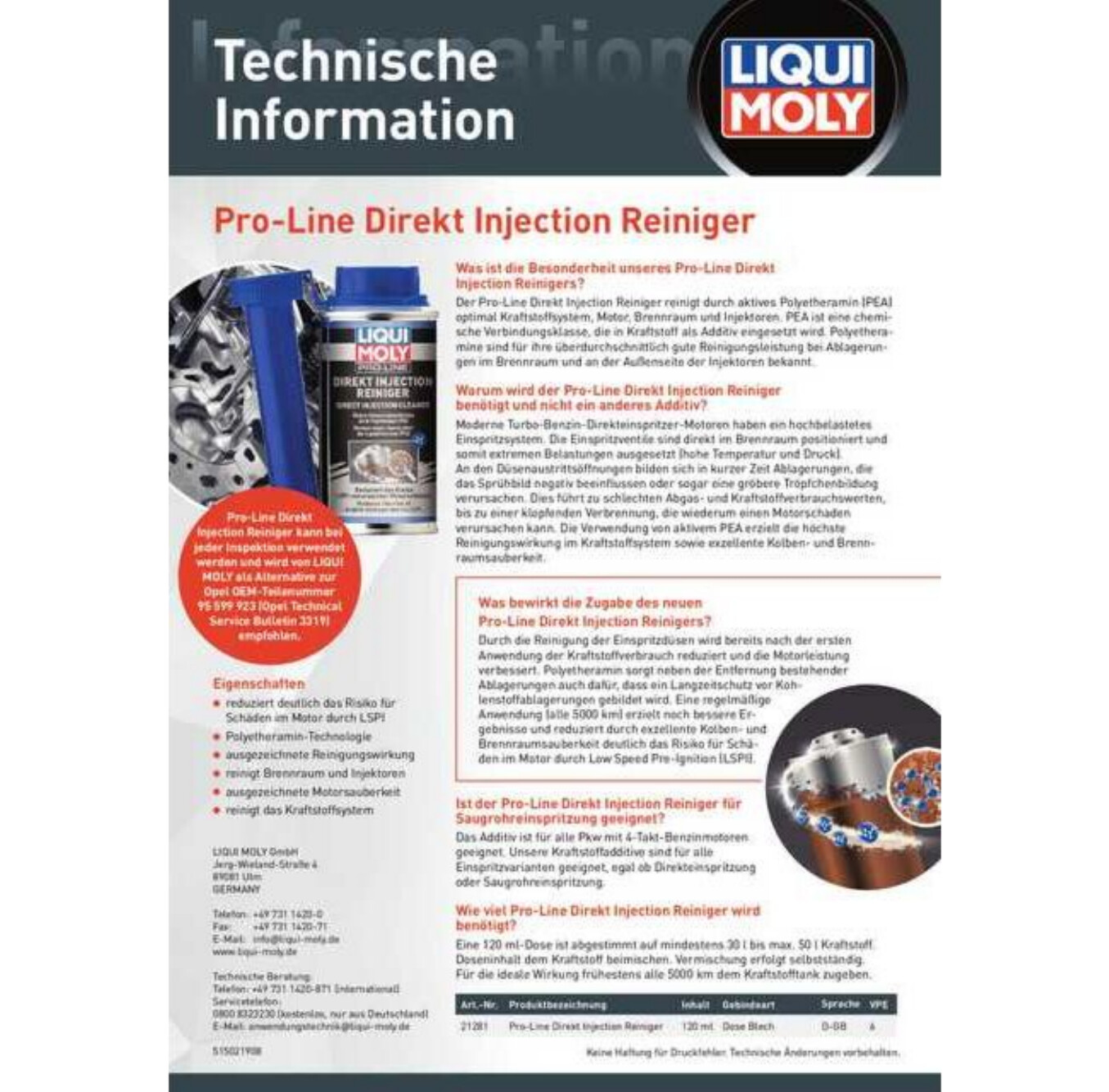 Technische Information Pro-Line Direkt Injection Reiniger