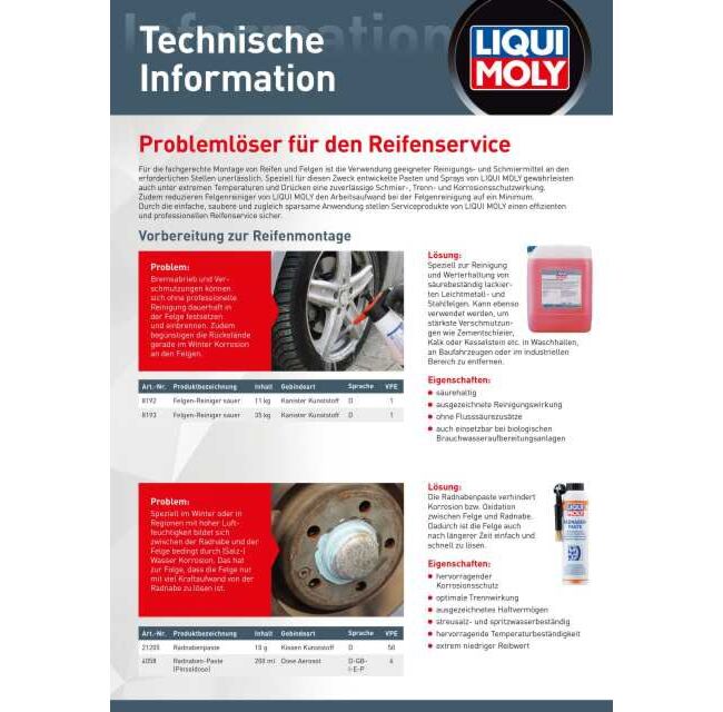Technische Information Problemlöser für den Reifenservice